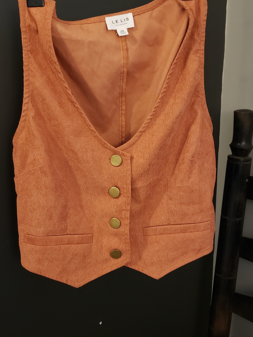 Le Lis Orange Corduroy Button Vest XS With Buckle In Back